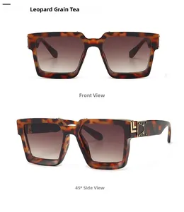 Lunettes de soleil carrées oversize en écaille avec verres dégradés et charnière dorée