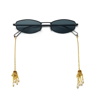 Lunettes De Soleil Mode Monture Métal Verres PC Protection UV400 Géométrique Ovale Rétro Chaîne Amovible Künstliche Perles Gland