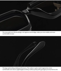 Détails des plaquettes en silicone et branches ergonomiques de lunettes de soleil