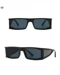 Front and 45-degree side views of black square frame sunglasses with dark gray lenses