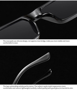Detail of soft silicone nose pads and ergonomic temple design for black square sunglasses