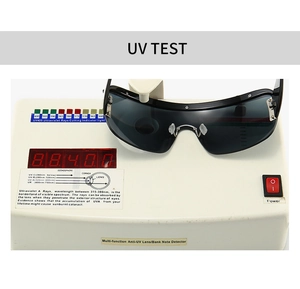 UV400 protection test for square sports sunglasses showing anti-ultraviolet lens performance