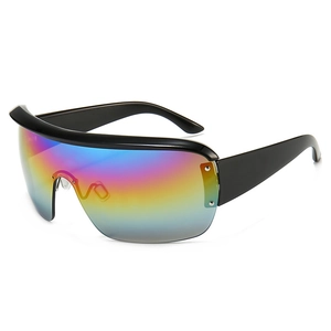 Futuristic oversized square sunglasses with rainbow gradient lenses and black frame