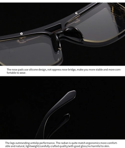 Detail of silicone nose pads and ergonomic temples on black modern mask sunglasses