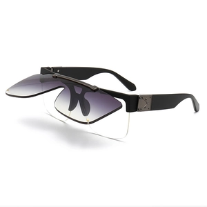Modern vintage mask flip-up sunglasses with double-layer lenses and metal rivets