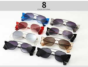 Set of eight colored aviator sunglasses with matching soft cases shown on a white background