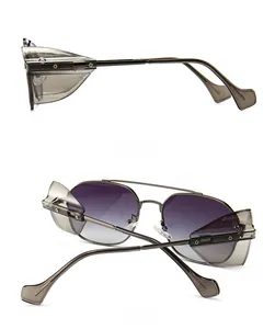 Steampunk sunglasses with side shields featuring purple gradient lenses and metal frame