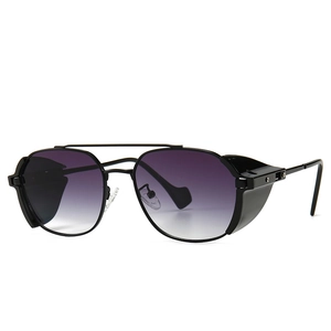 Retro punk sunglasses with black metal frame, double bridge, and side shields