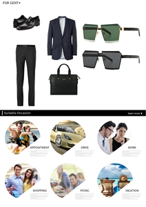 Modern retro sunglasses with geometric frame shown in a formal business outfit flat lay