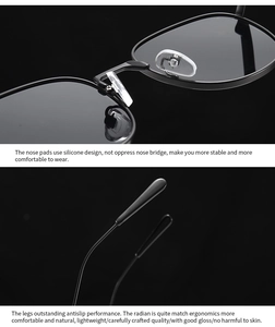 Detail of comfortable silicone nose pads and ergonomic anti-slip temples on metal sunglasses