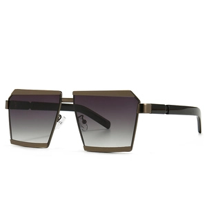 Modern oversized square sunglasses with brown metal frames and gradient grey lenses