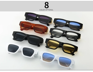 Detailed overview of vintage oversized sunglasses in eight different color frame combinations