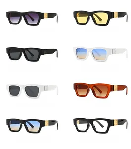 Collection of retro square sunglasses in eight colors with gold metallic temple details