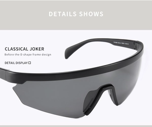 Detail view of the durable D-shape matte black TR frame and seamless wrap lens