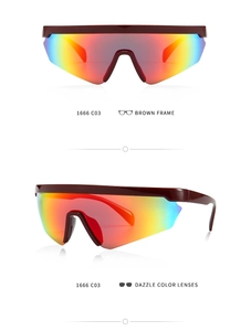 Detail view of TR polarized sunglasses with brown frame and red-yellow gradient lenses