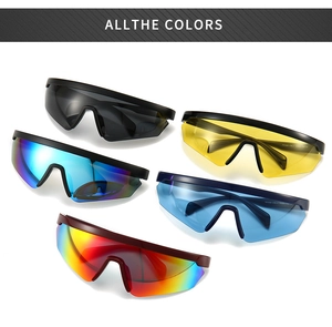 Five colored sports sunglasses showing various polarized lenses for outdoor cycling
