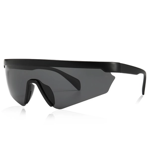 Classic men's black oversized polarized TR sunglasses with one-piece wrap shield design