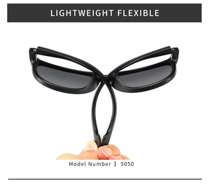 Detail showing the flexible and lightweight TR frame of model 5050 sunglasses in black