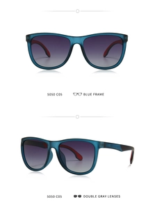Detail view of model 5050 C05 square polarized sunglasses with matte blue frames