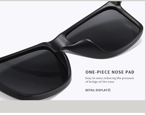 Detail of integrated nose pads on matte black square polarized sunglasses for men