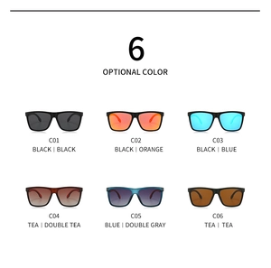 Detailed comparison of six different color frames and polarized lens options for square sunglasses