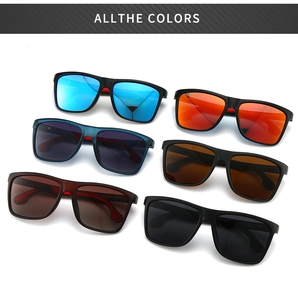 Detail view of polarized sport sunglasses in six colors with matte black frames