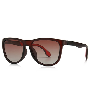Classic men's square polarized sunglasses with matte dark red frames and brown gradient lenses