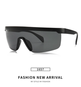 Front view of matte black TR polarized sports sunglasses with large grey one-piece lens