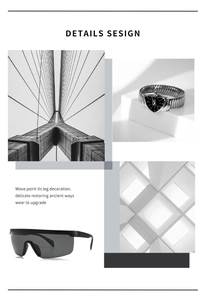 Detail of classic shield-style sunglasses and a unique triangular stainless steel watch
