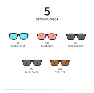 Detailed grid of men's square polarized sunglasses in five distinct frame and lens colors