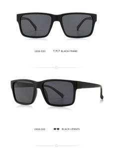 Classic men's square polarized sunglasses with matte black frame and black lenses
