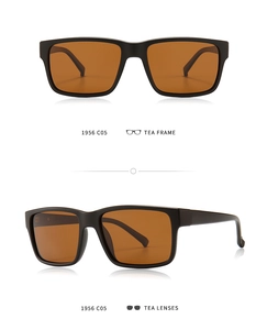 Detail view of model 1956 C05 men's square sunglasses with tea frame and tea lenses