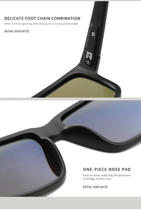 Detail of matte black TR90 frame featuring metal hinges and one-piece nose pads