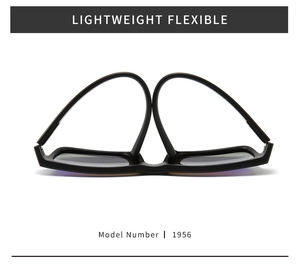 Detail of lightweight flexible square frame sunglasses showing durable bending temples