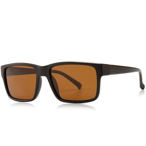 Classic men's square TR polarized sunglasses with matte black frame and brown lenses