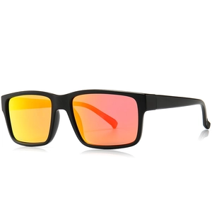 Classic square TR polarized sunglasses for men with orange-red gradient mirrored lenses