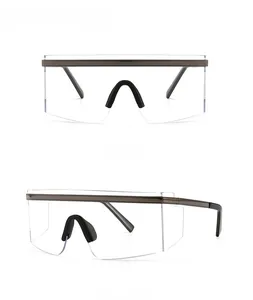 Front and 45-degree side views of futuristic gunmetal grey mask shield sunglasses