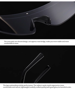 Close-up of silicone nose pads and ergonomic temples on black wrap-around sunglasses