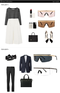 Flat lay lookbook featuring shield sunglasses with modern fashion apparel and accessories