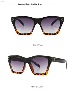 Classic leopard print and black frame sunglasses with gold studs and gradient lenses
