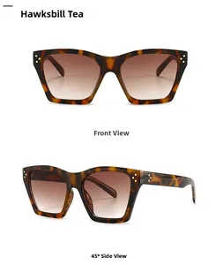 Front and 45-degree views of tortoise shell sunglasses with gradient brown lenses