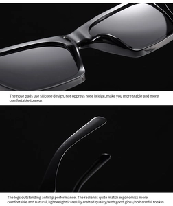Detail of silicone nose pads and ergonomic anti-slip temples on black sunglasses