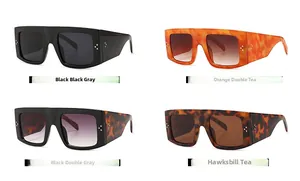 Detail view of four large square retro sunglasses in classic and tortoiseshell finishes