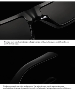Detail of ergonomic anti-slip temples and soft silicone nose pads on black sunglasses