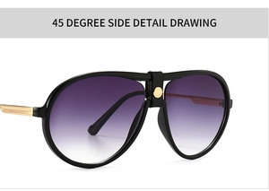 Detailed 45-degree side view of pilot sunglasses with purple gradient lenses and gold temples