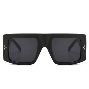 Classic oversized square black sunglasses with silver rivet accents on high-density frames