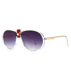 Classic aviator sunglasses with transparent frame, purple gradient lenses and red nose bridge