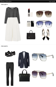 Flat lay of modern square sunglasses paired with stylish business and casual outfits