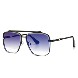 Modern square frame sunglasses with black metal frame and purple gradient lenses