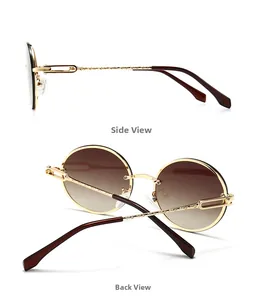 Détails de montures de lunettes de soleil dorées avec branches texturées et verres bruns